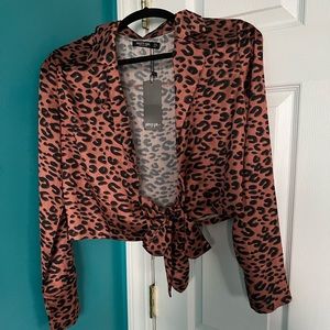 Nasty Gal leopard front tie blouse